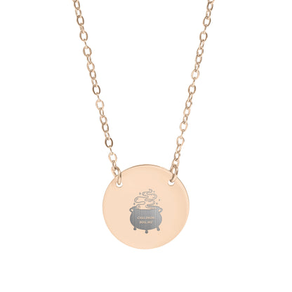 Engraved Round Pendant Necklace with Cauldron Design