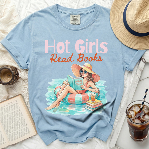 Hot Girls Read Books Tee in Chambray