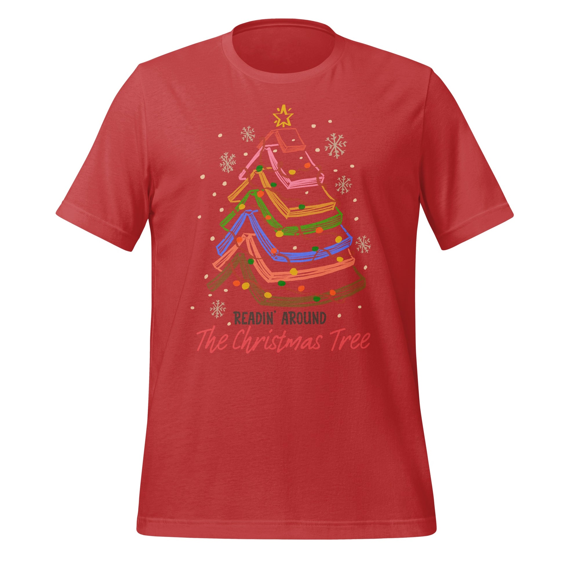 Festive Red T-Shirt with Christmas Tree Design