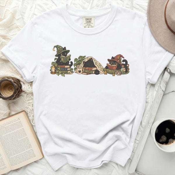 Bookish Witch Cats Tee in White
