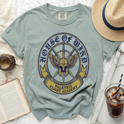 Light blue t-shirt with "Valkyrie Flight Academy House of Wind" graphic.