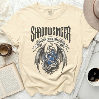 Shadowsinger Shadow Daddy Defender graphic t-shirt with wings.