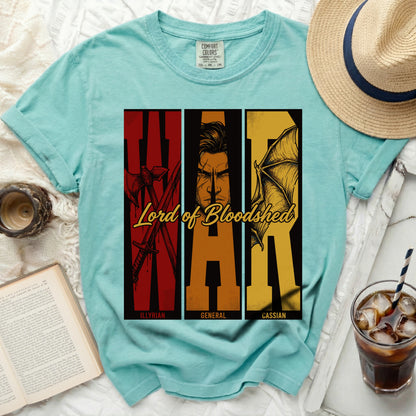 Lord of Bloodshed t-shirt with Illyrian, General, and Cassian graphics.