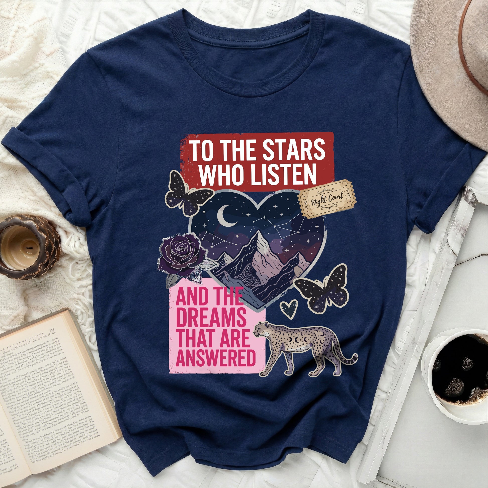To The Stars Who Listen And The Dreams That Are Answered product type
Stars
Dreams
Listen
Answered
Night Court
Mountains
Leopard
Butterfly
Rose
Moon
Constellation
Celestial
Fantasy
Magical
Bookish
Aesthetic
Dark Academia
Boho
Graphic Tee
Apparel