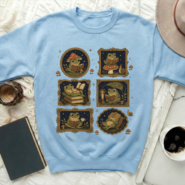 Literary Frogs Sweatshirt in Light Blue