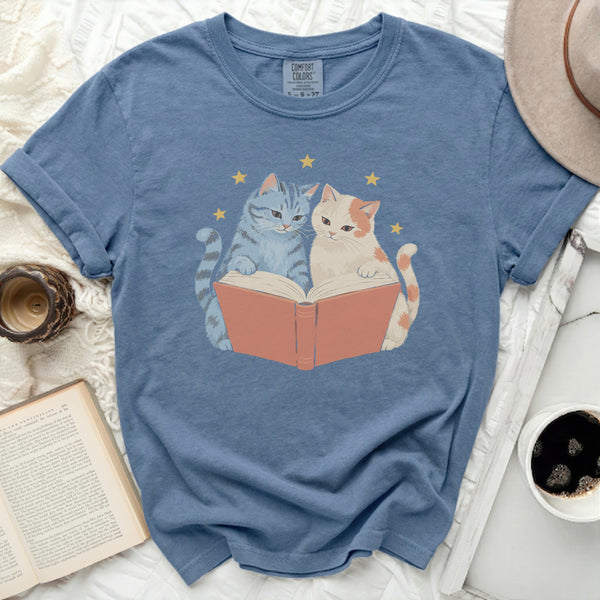 Storytime Cats Tee in Blue Jean