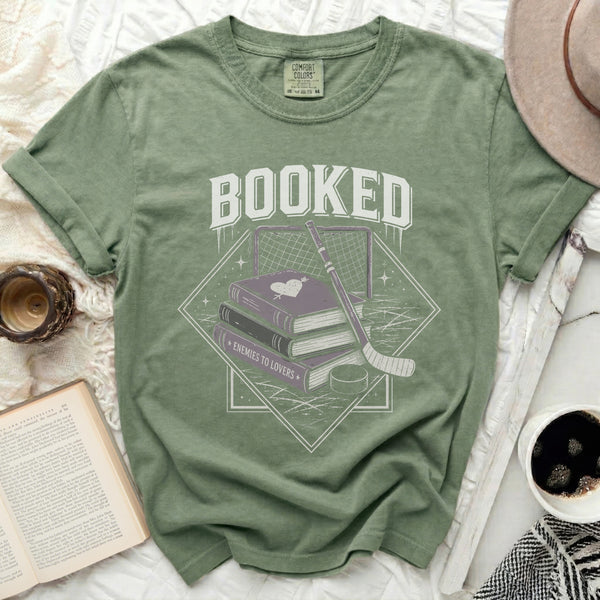 Booked Hockey Romance Literary Escape Tee in Moss