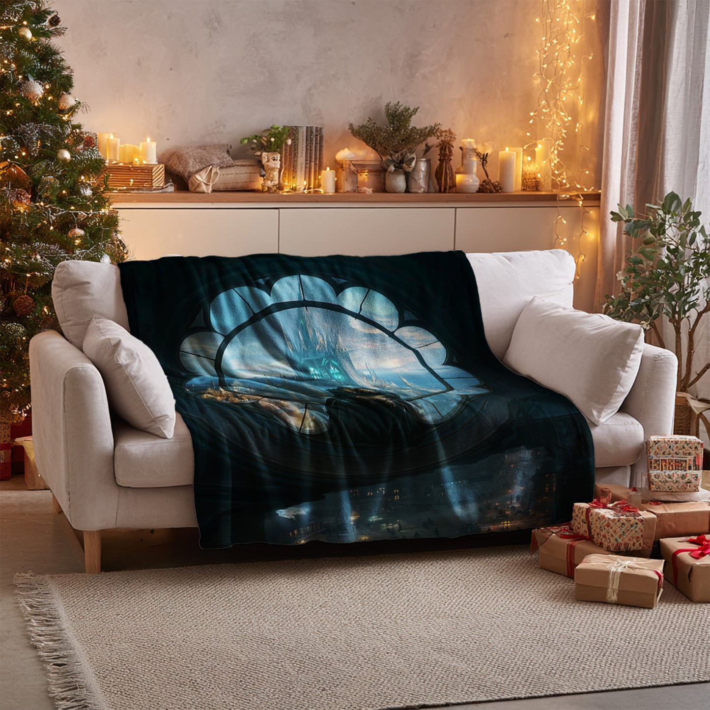Cozy Christmas Scene Printed Blanket for Festive Couch