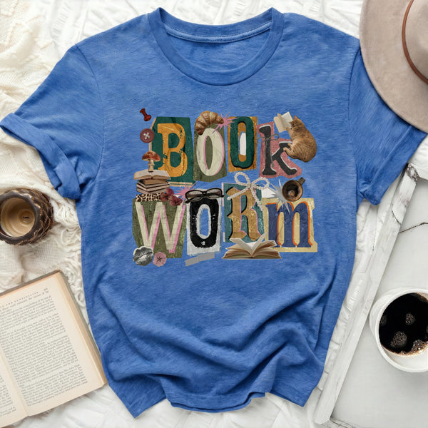 Book Worm Literary Tee in Heather True Royal