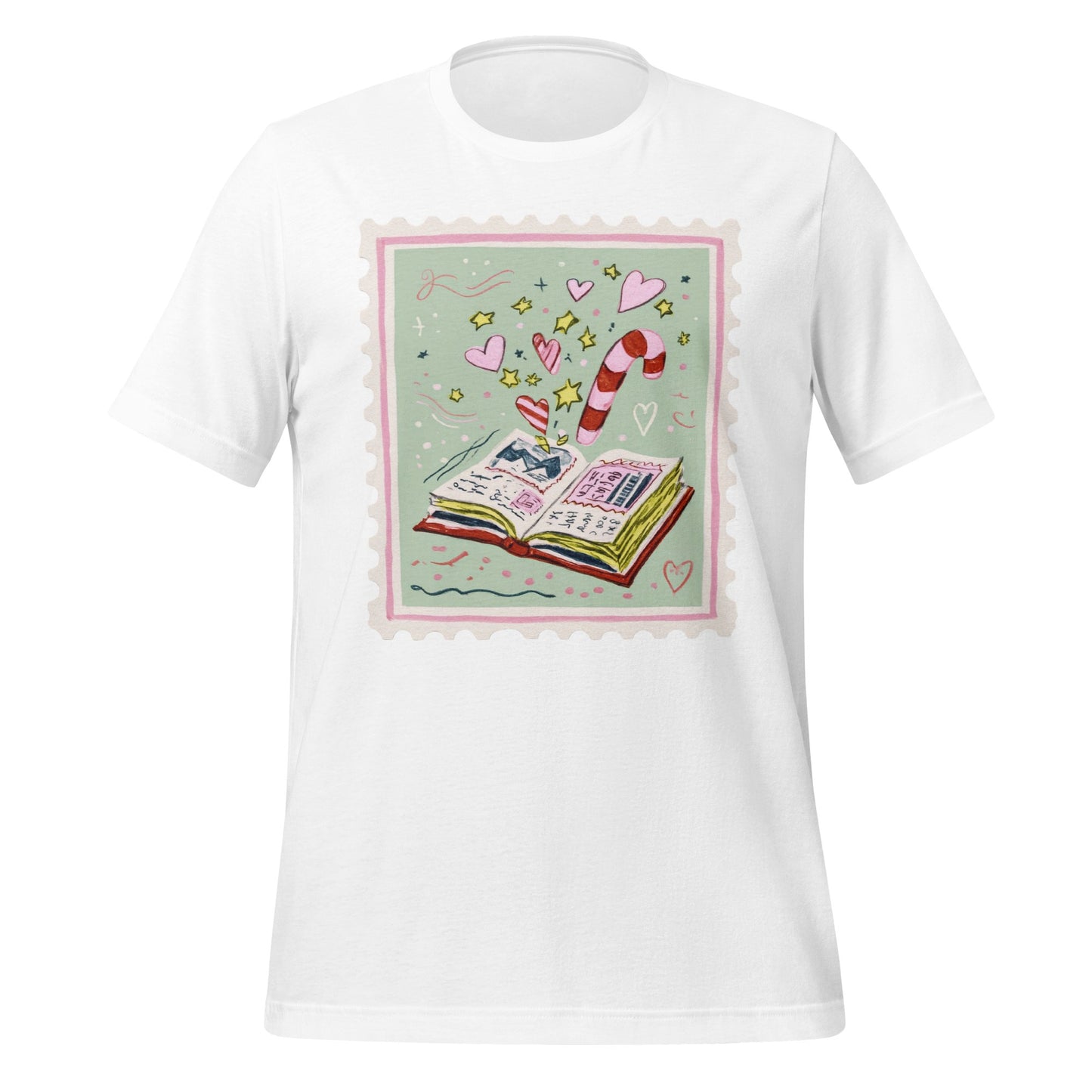 Whimsical Book and Candy Cane Design T-Shirt