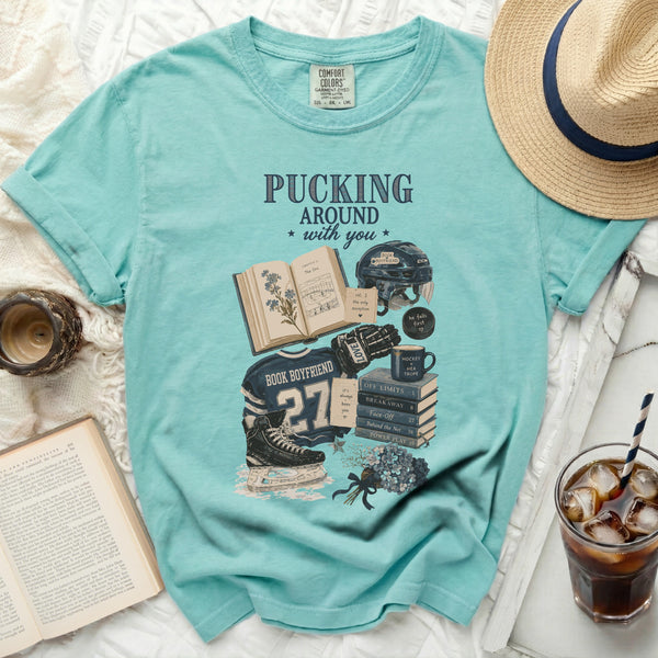 Pucking Around With You Hockey Romance Tee in Island Reef