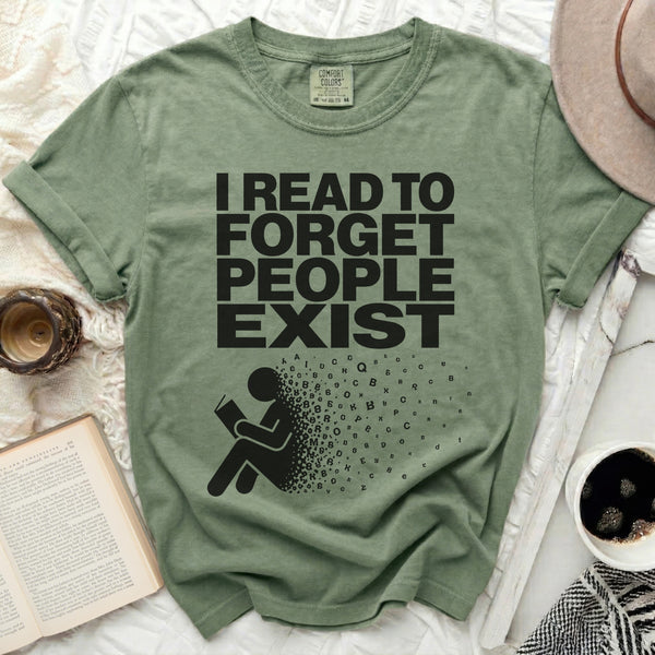 Forget People Exist Reader Tee in Moss