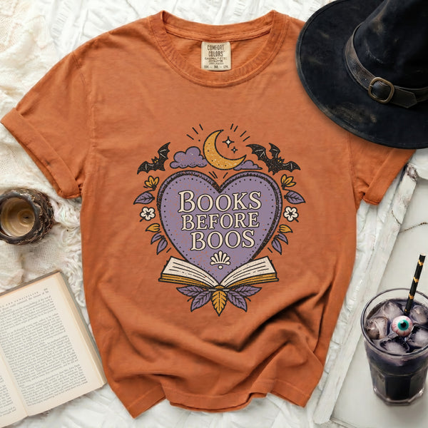 Books Before Boos Emblem Tee in Yam