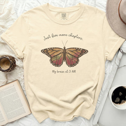 Cream Comfort Colors t-shirt with butterfly and text.