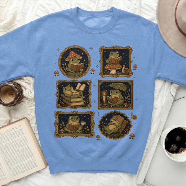 Literary Frogs Sweatshirt in Carolina Blue