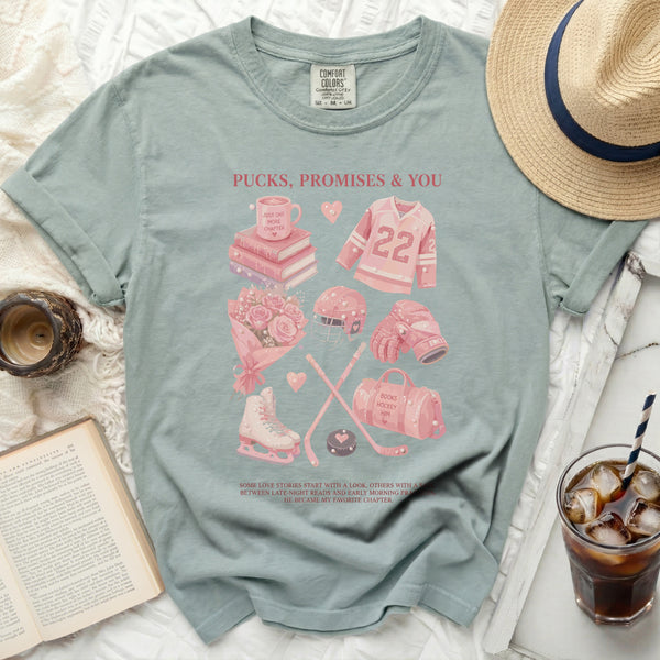 Pucks & Promises Love Story Tee in Bay