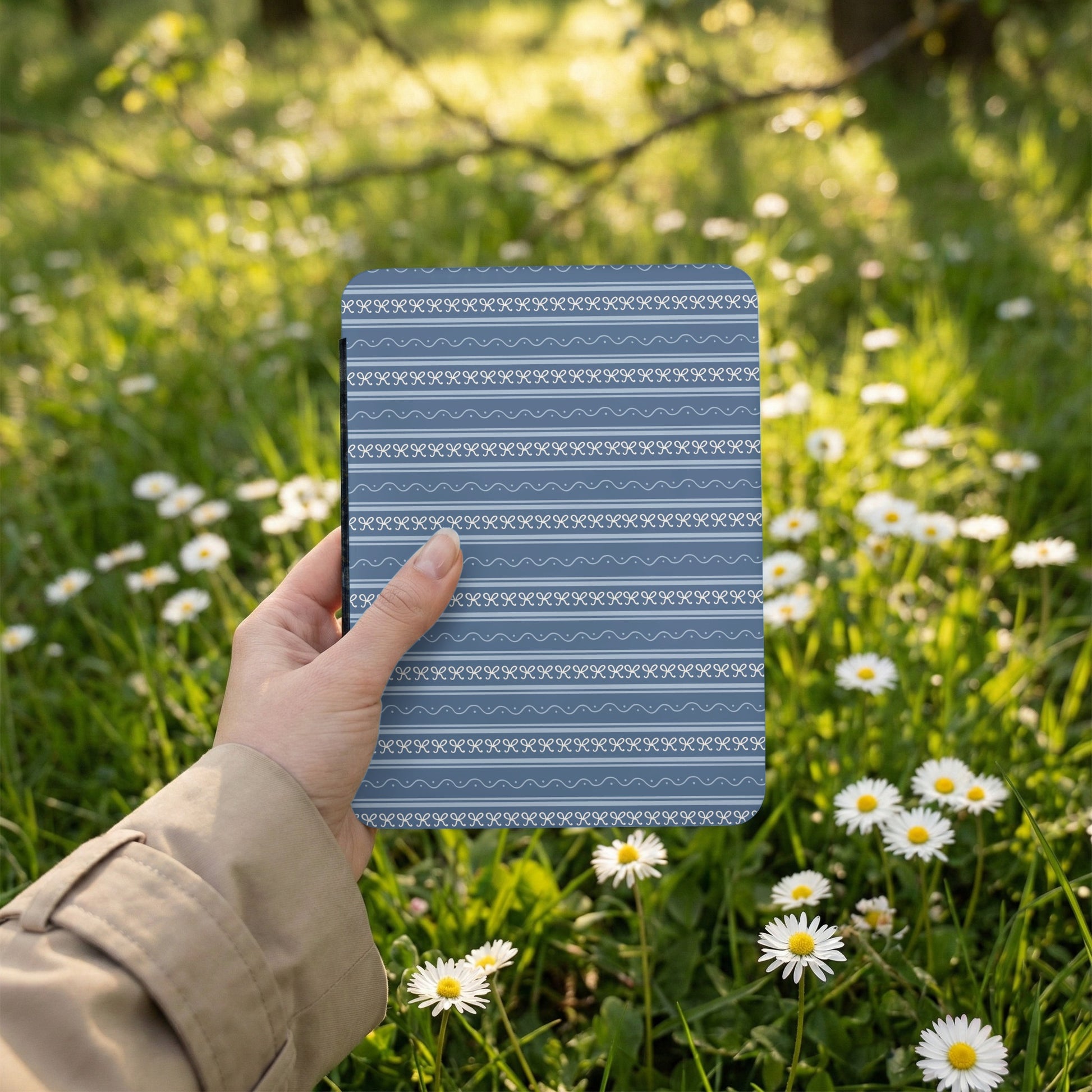 Blue and White Patterned Handheld Notepad Product
