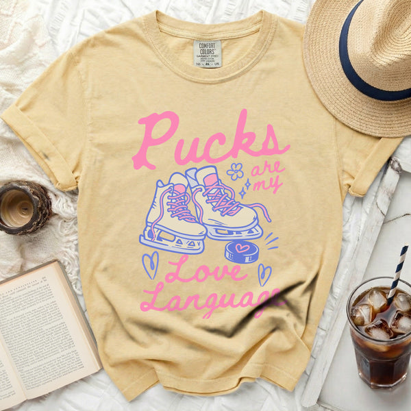 Pucks Are My Love Language Tee in Butter