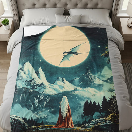 Enchanting Fantasy Dragon and Moon Blanket Design