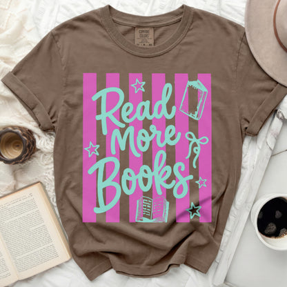 Brown t-shirt with "Read More Books" text and book graphic.
