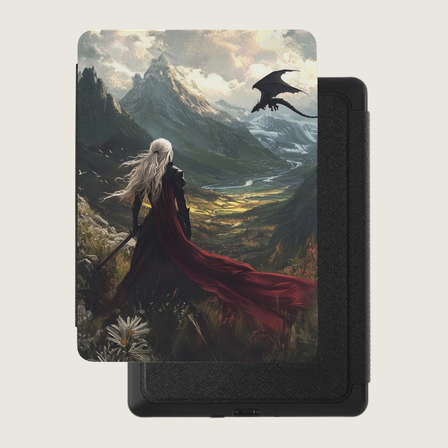 White Haired Warrior Red Cape Dragon Mountain Vista product type