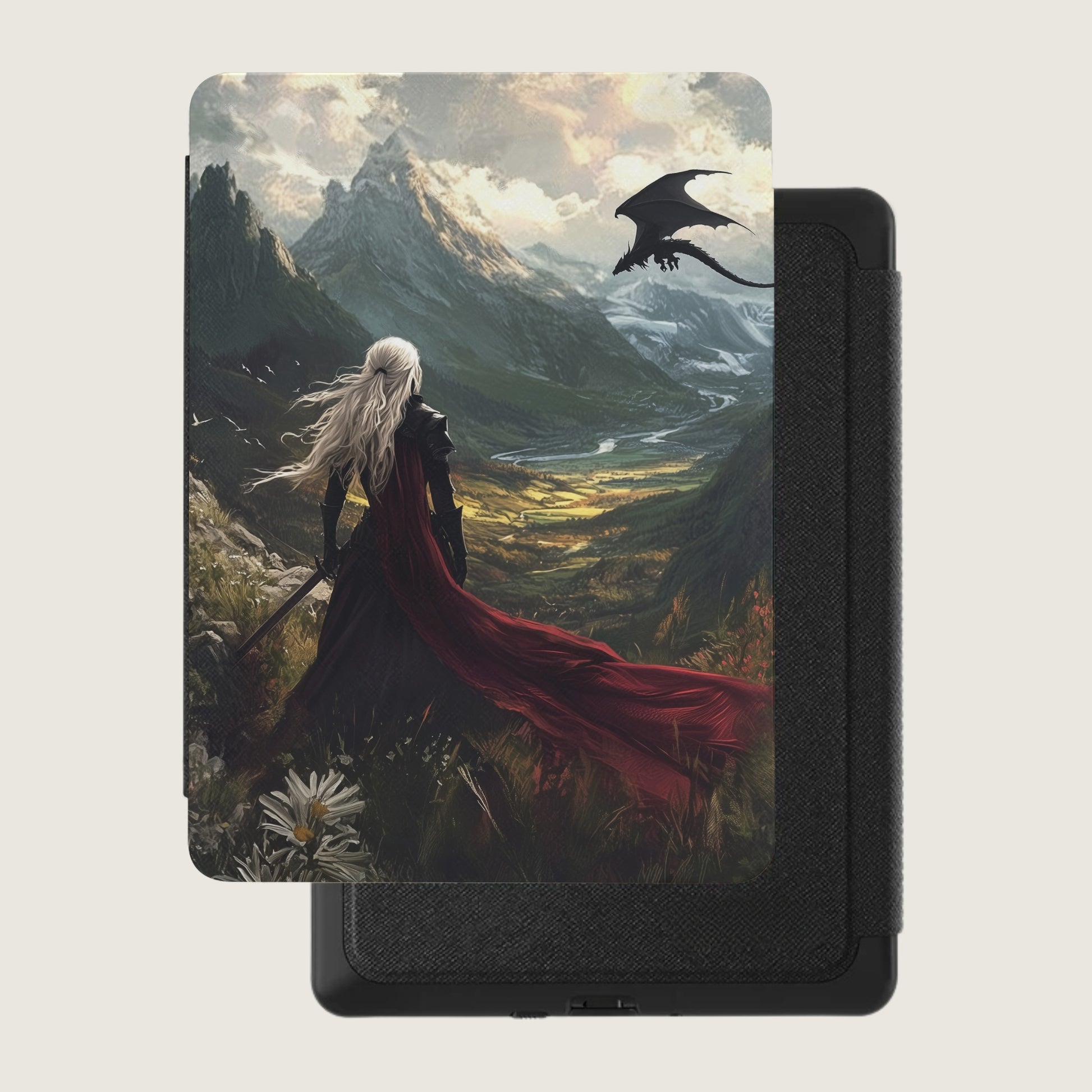 White Haired Warrior Red Cape Dragon Mountain Vista product type