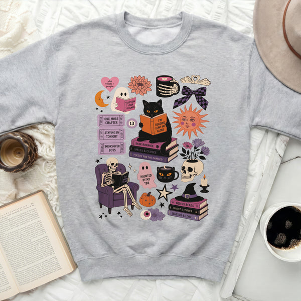 Haunted Bookworm Sweatshirt in Sport Grey