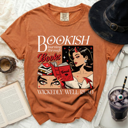 Bookish burning through books, wickedly well read, pop art graphic tee.