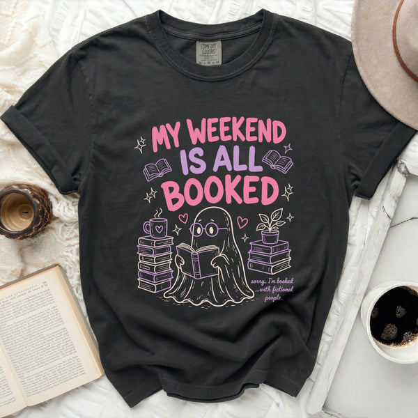 My Weekend Is All Booked Cute Ghost Tee in Black