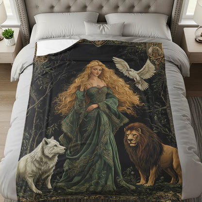Enchanting Forest Queen with Animals blanket