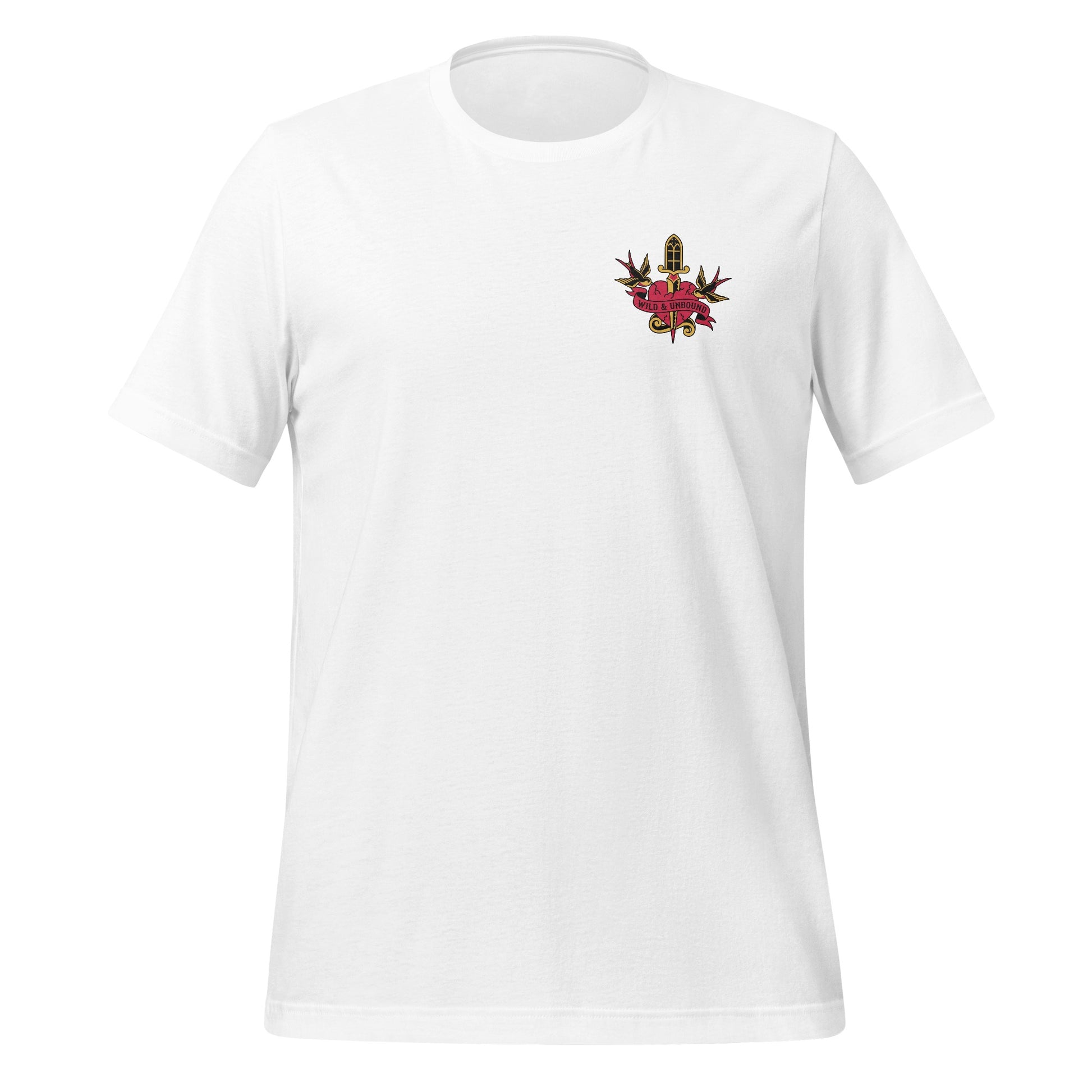 Stylish White Tee with Unique Chest Graphic Design