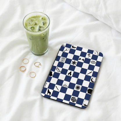 Blue white checkerboard mystical symbols unique design product type