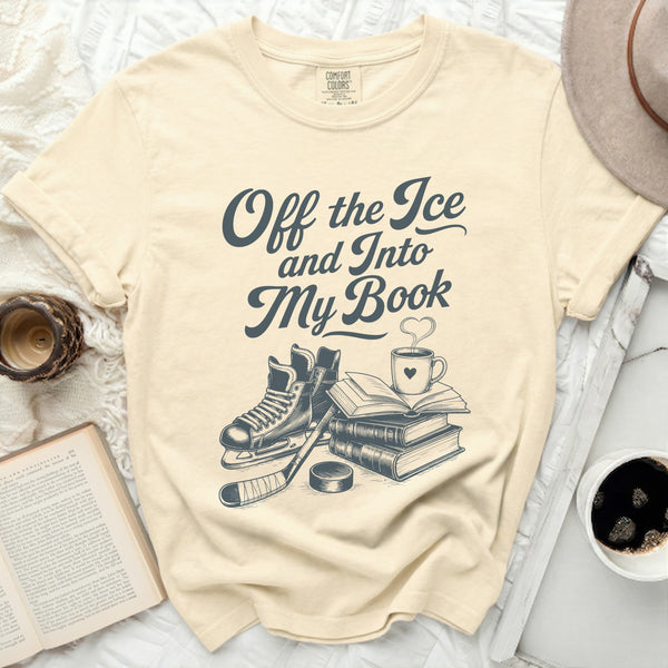Off the Ice & Into My Book Hockey Reader Tee in Ivory