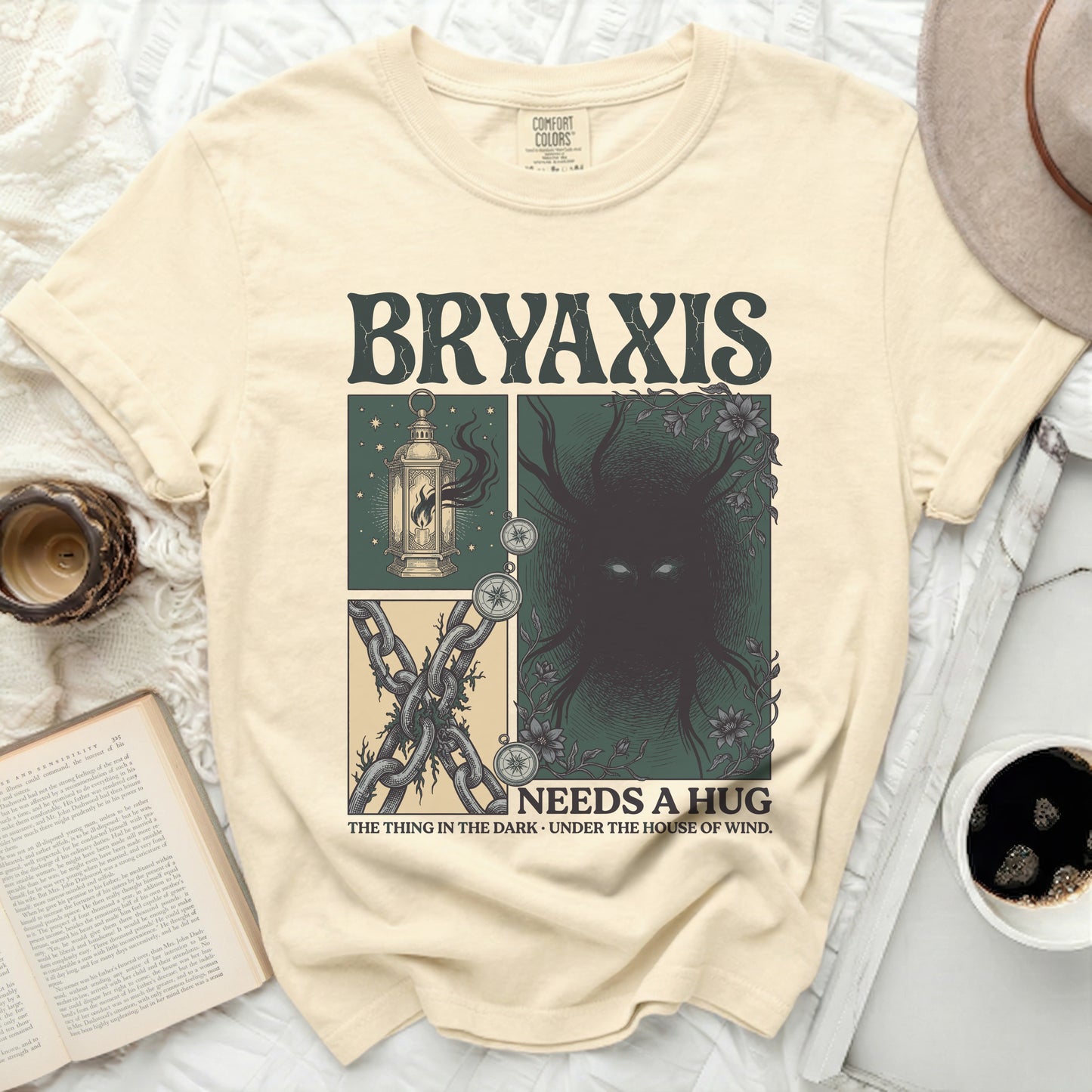 Bryaxis graphic t-shirt with dark imagery and text "Needs a Hug".