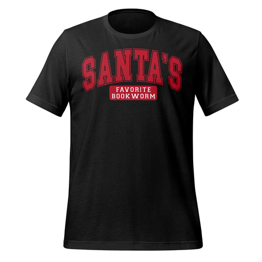 SANTA'S FAVORITE BOOKWORM black t-shirt product