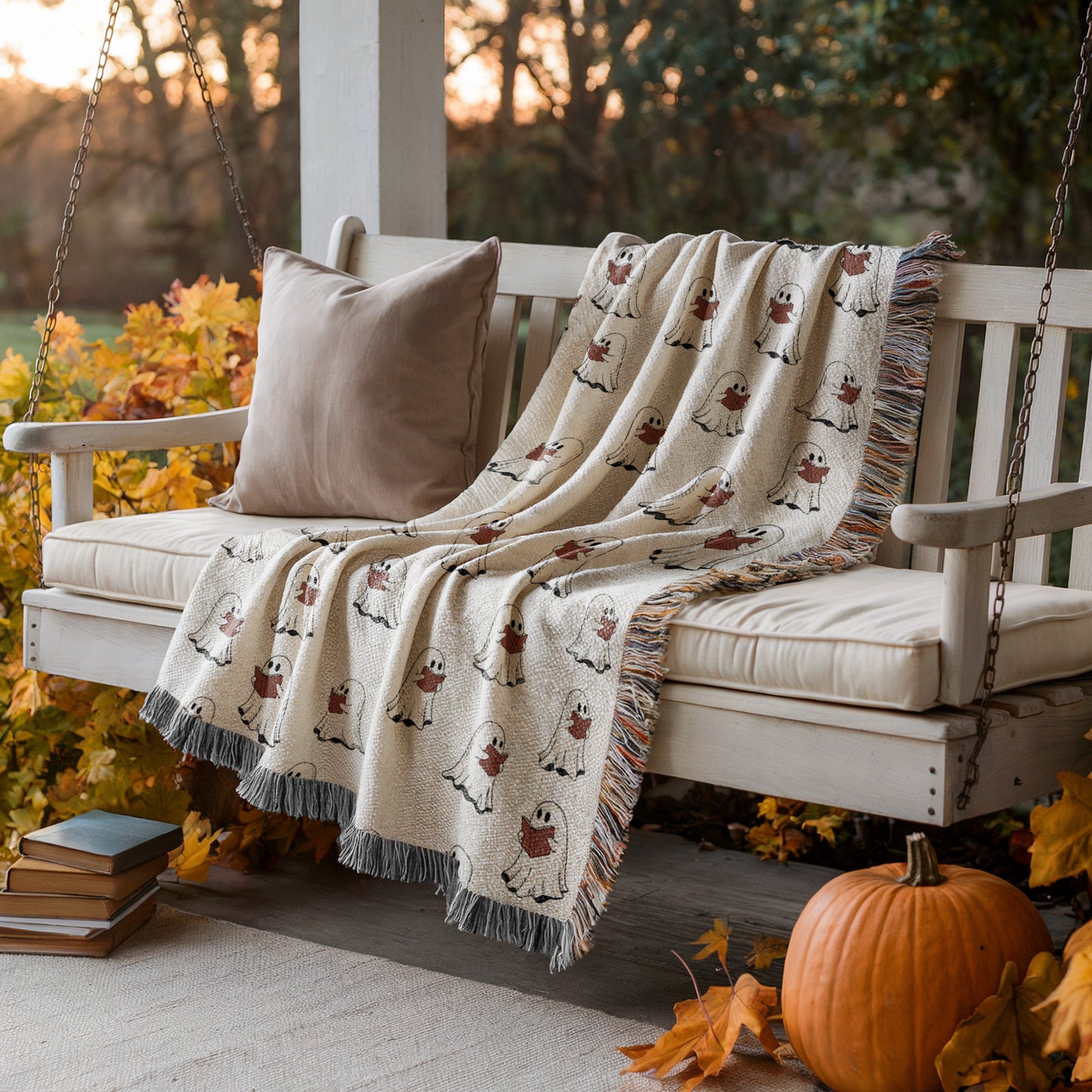Cute Ghost Pattern Woven Throw Blanket