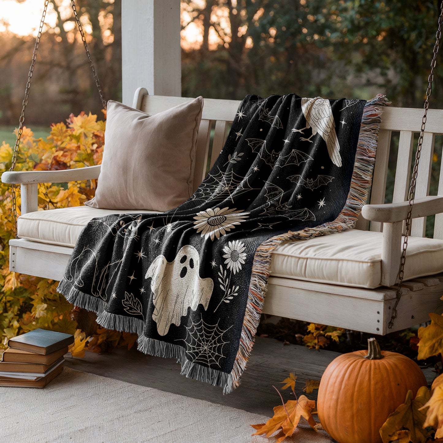 Black Cat & Raven Halloween Blanket
