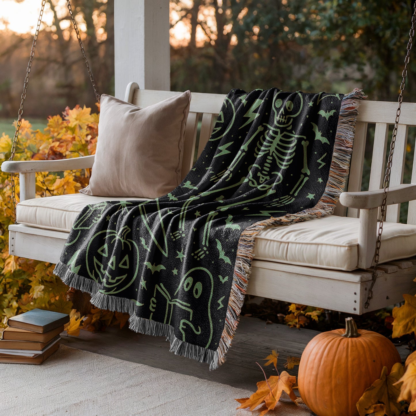 Green Halloween Woven Blanket
