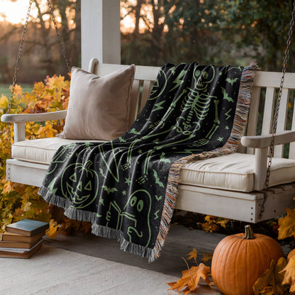 Green Halloween Woven Blanket