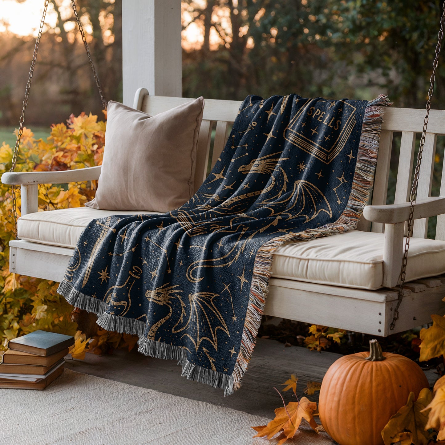 Dragon & Spellbook Woven Blanket