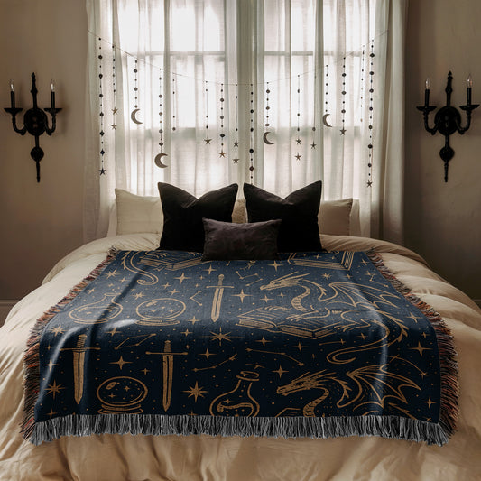 Dragon & Spellbook Woven Blanket