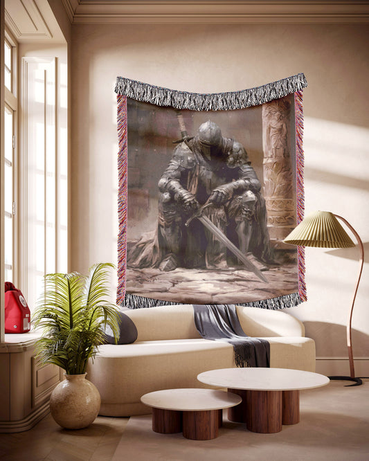 ⚔️ The Contemplative Knight Woven Tapestry Blanket