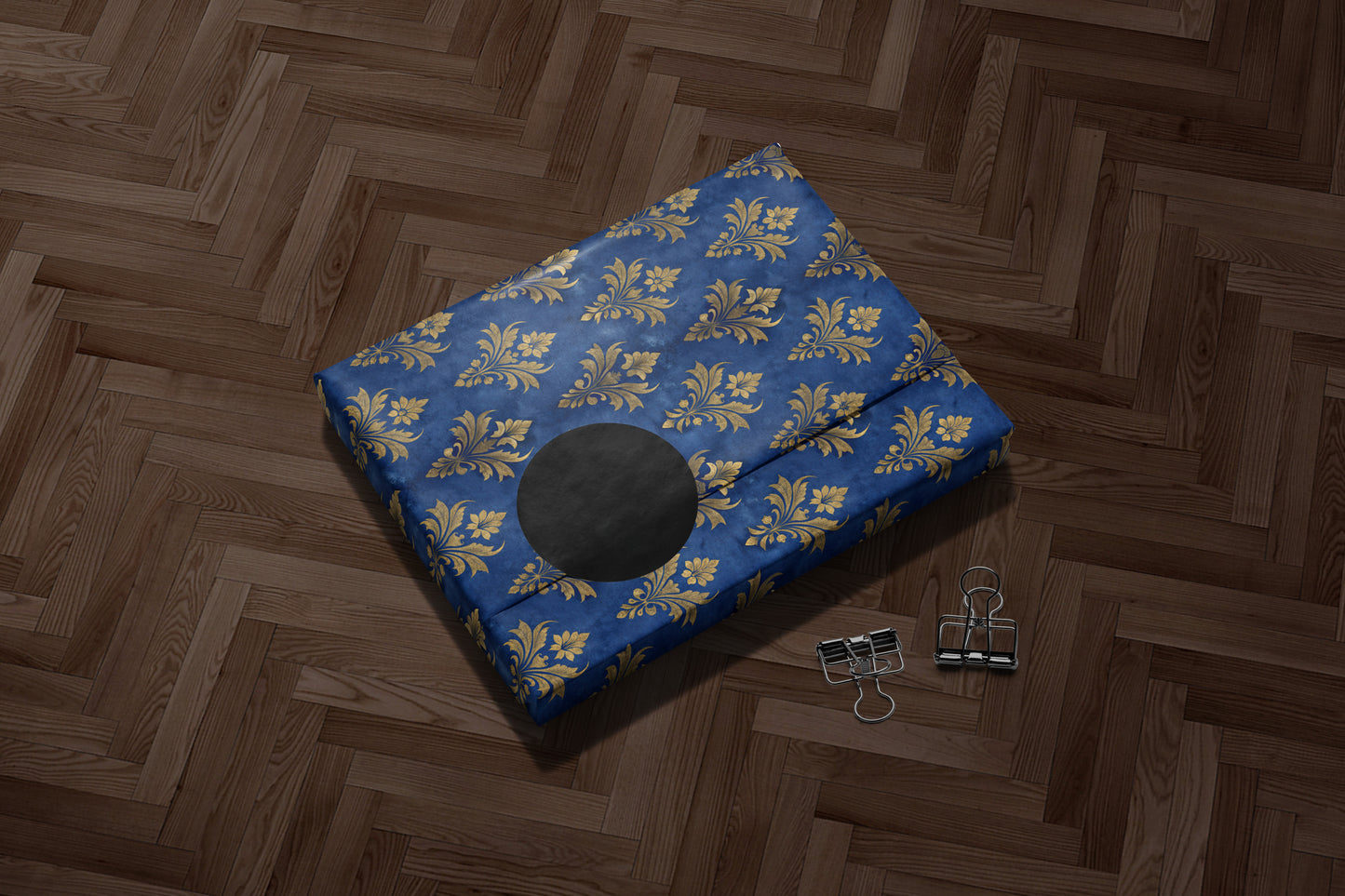 Blue Golden Floral Damask Wrapping Paper