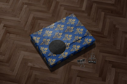 Blue Golden Floral Damask Wrapping Paper