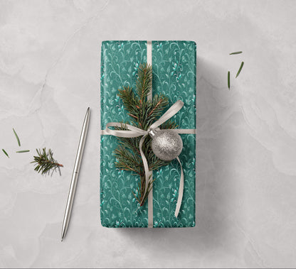 Teal Floral Baroque Wrapping Paper