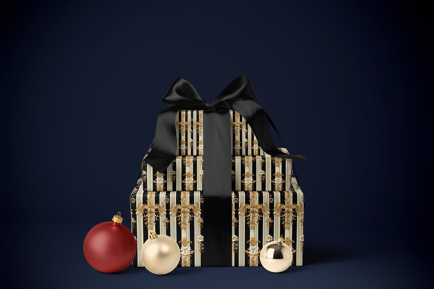 Luxury Black Cream Baroque Wrapping Paper