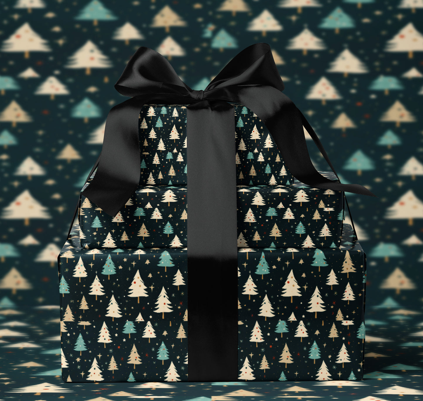 Elegant Black and Gold Christmas Tree Gift Wrap