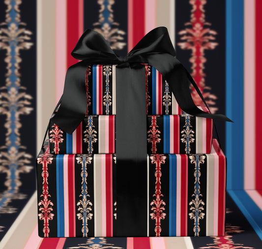 Black Baroque Stripe Wrapping Paper