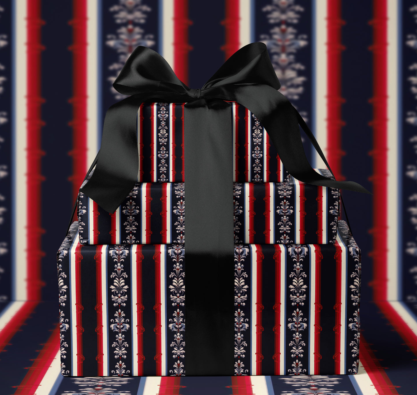 Red Navy Decorative Stripe Wrapping Paper