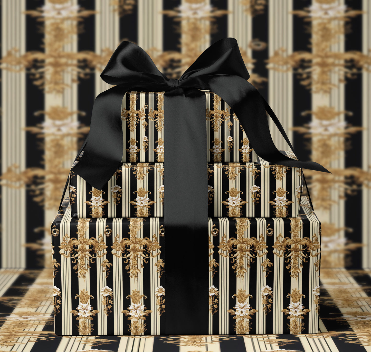Luxury Black Cream Baroque Wrapping Paper